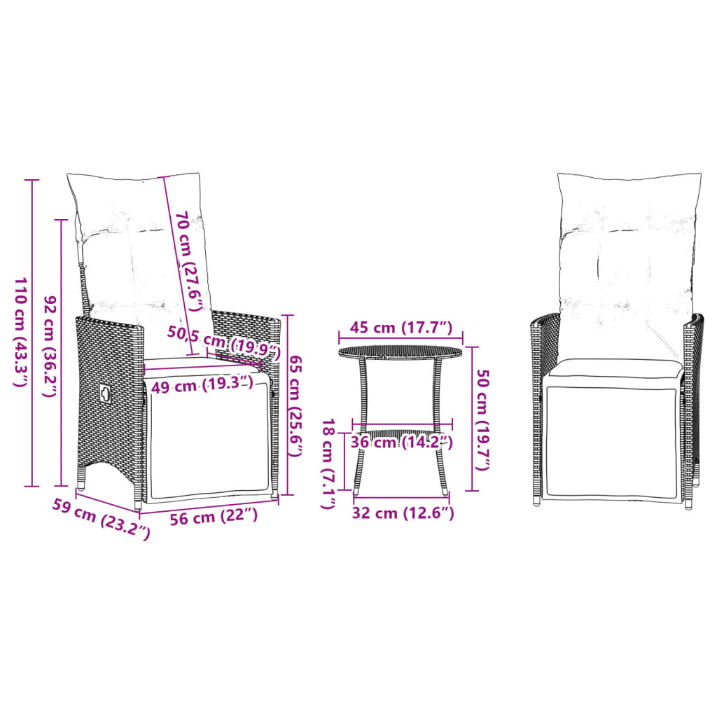 3Dílný Bistro Set S Poduškami Béžový Béžová A Krémová