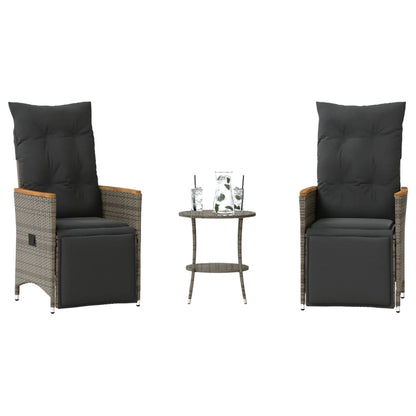 3Dílný Bistro Set S Poduškami Šedý Polyratan Šedá