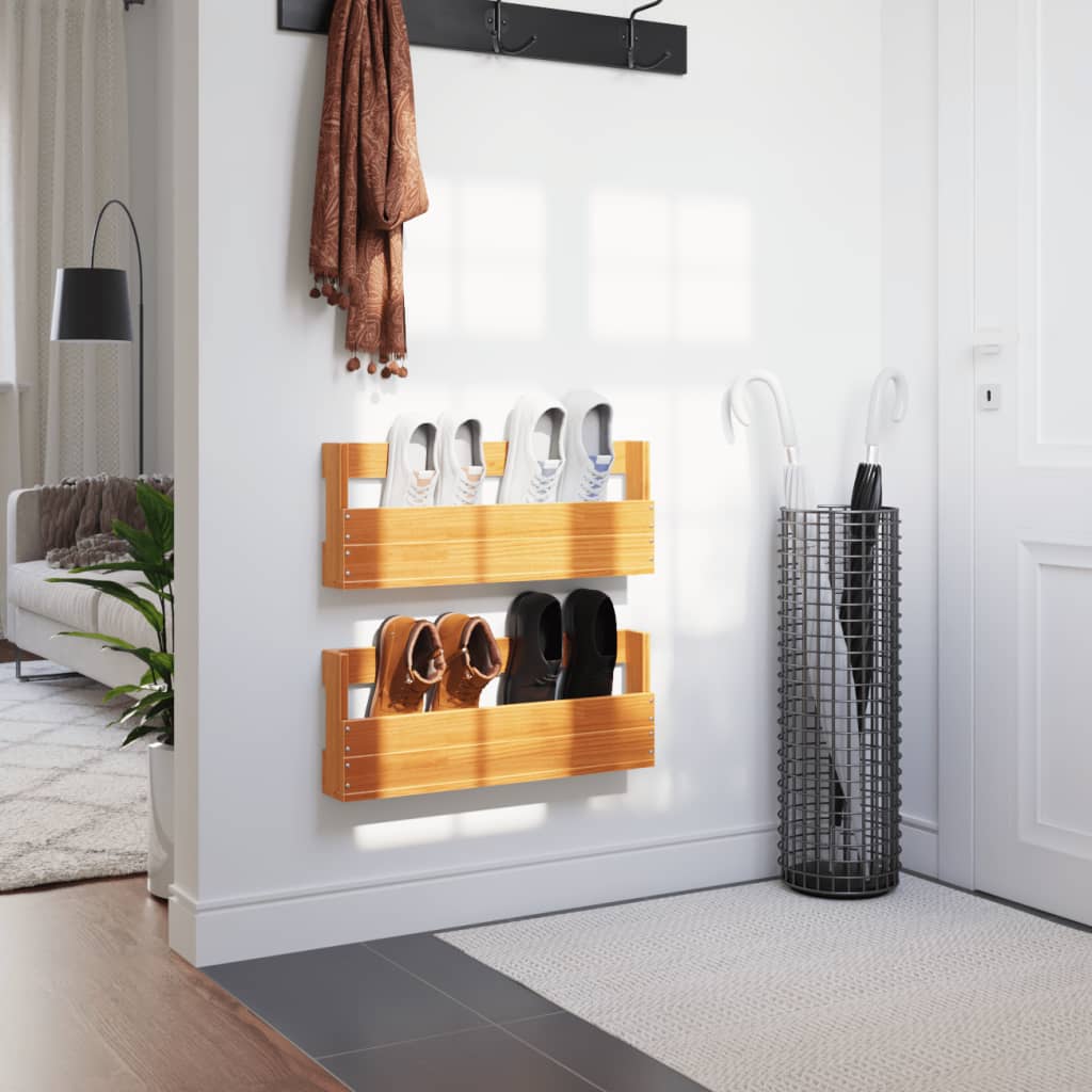 Nástěnné Botníky 2 Ks Voskově Hnědé 59X8,5X23,5 Cm Masiv Akácie Voskově Hnědá