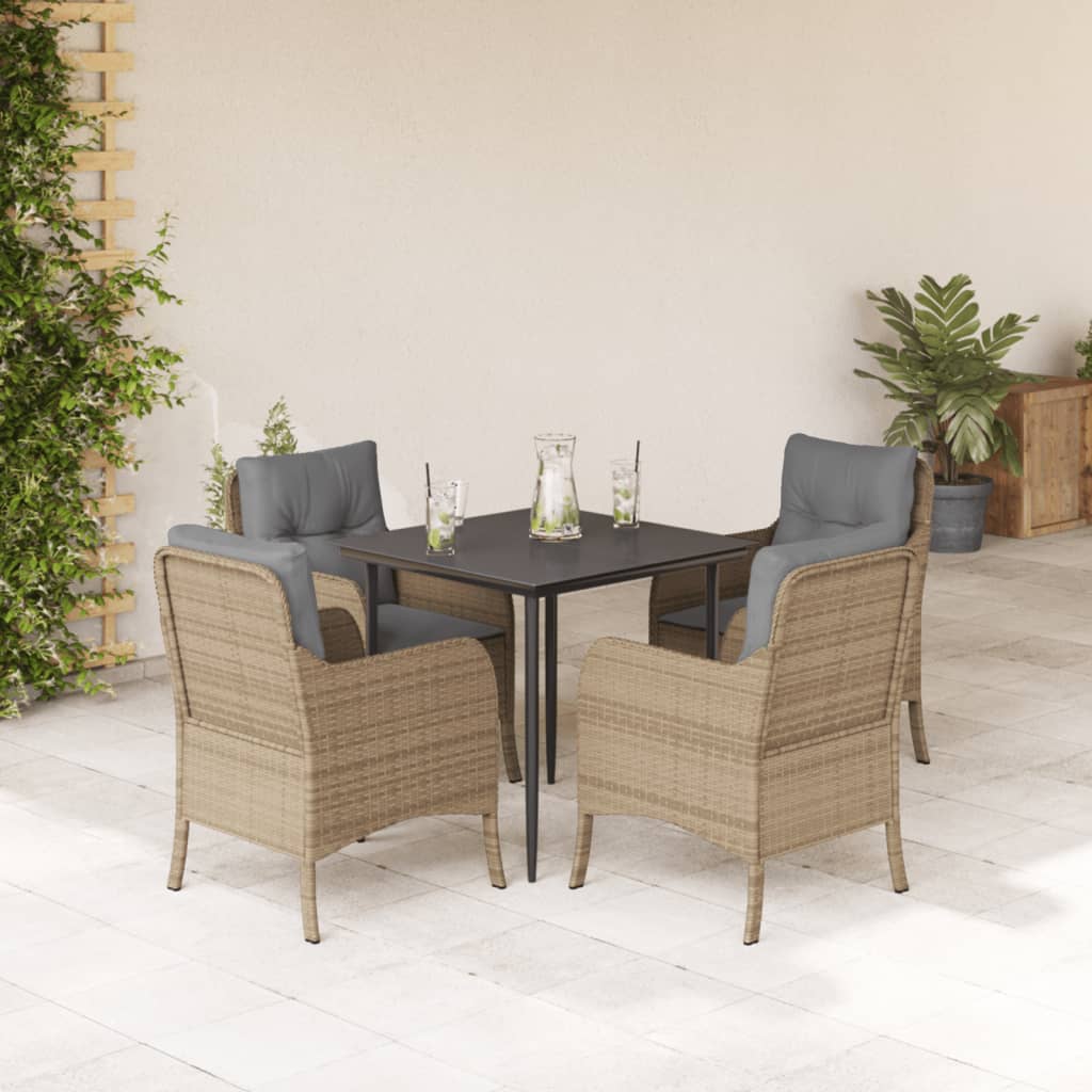 5Dílný Zahradní Jídelní Set S Poduškami Béžový Polyratan