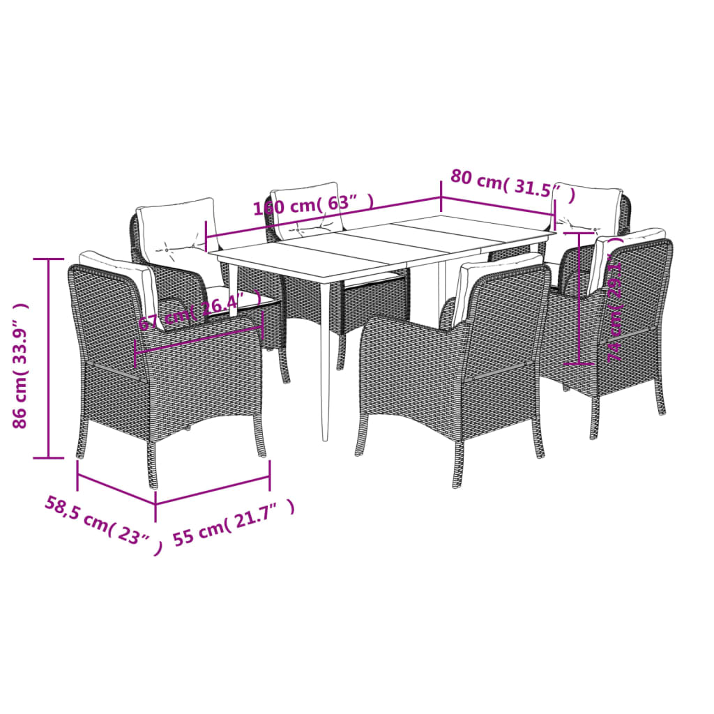 7Dílný Zahradní Jídelní Set S Poduškami Béžový Polyratan