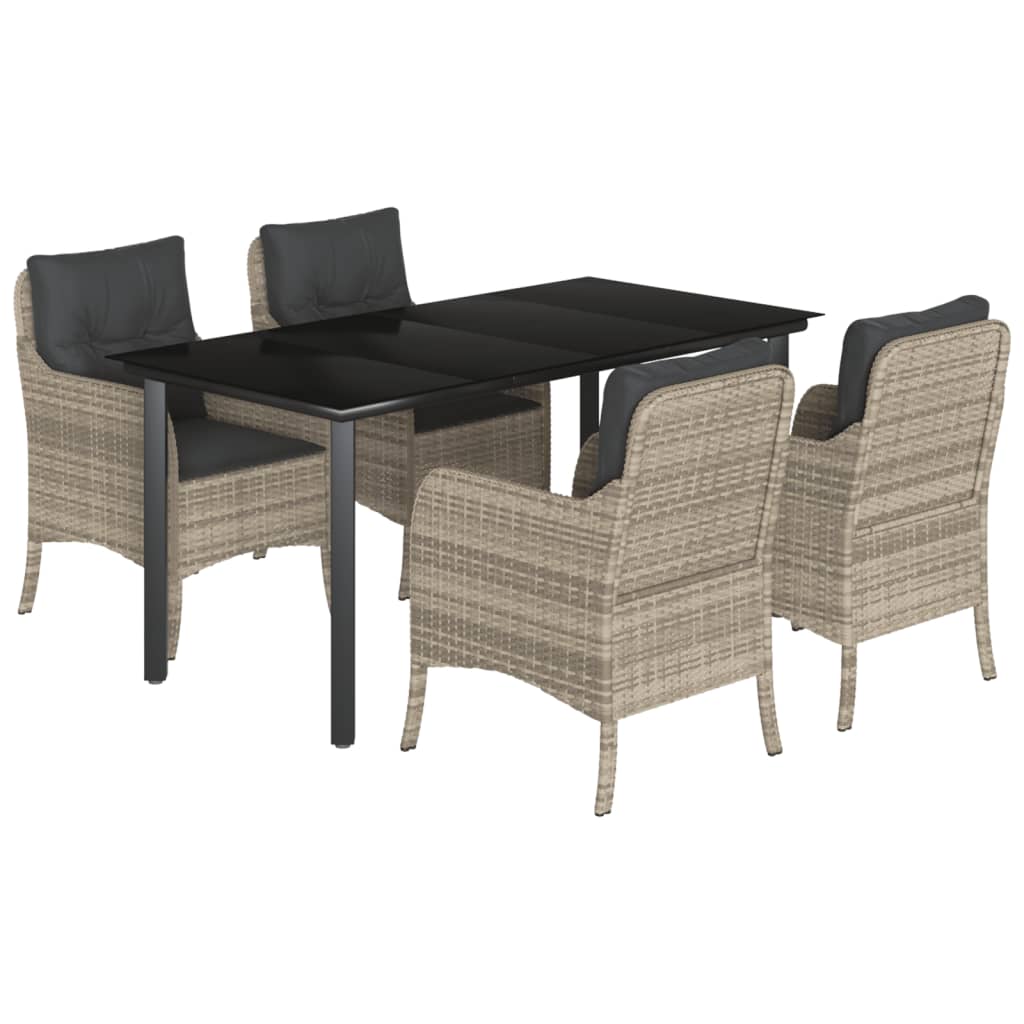 5Dílný Zahradní Jídelní Set S Poduškami Světle Šedý Polyratan