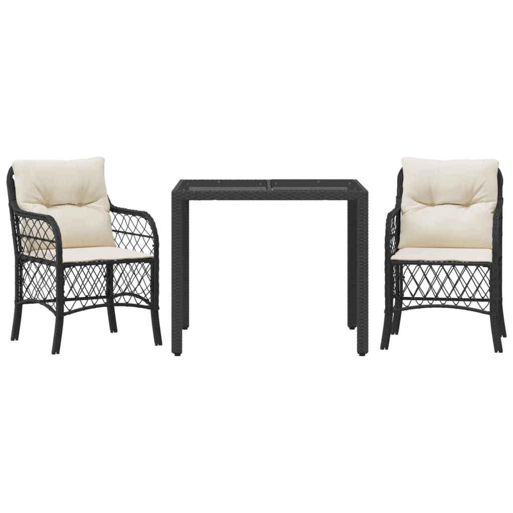 3Dílný Bistro Set S Poduškami Černý Polyratan