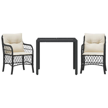 3Dílný Bistro Set S Poduškami Černý Polyratan