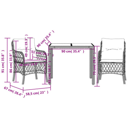 3Dílný Bistro Set S Poduškami Černý Polyratan