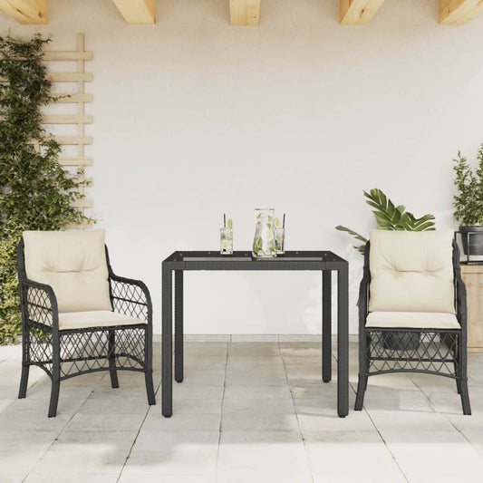 3Dílný Bistro Set S Poduškami Černý Polyratan