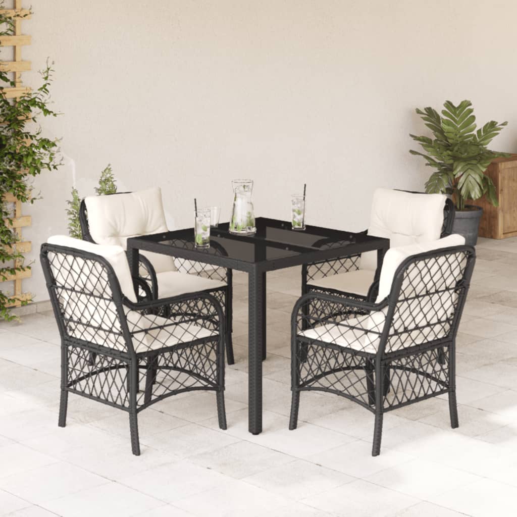 3Dílný Bistro Set S Poduškami Černý Polyratan
