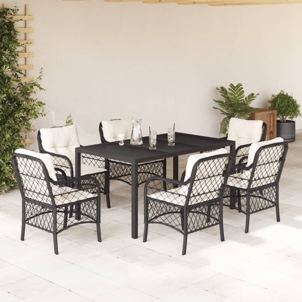 3Dílný Bistro Set S Poduškami Černý Polyratan