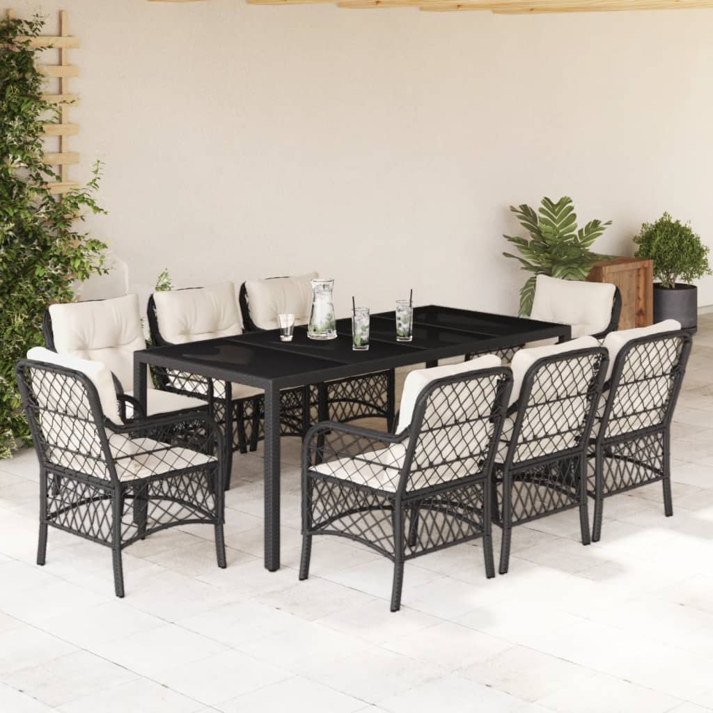 3Dílný Bistro Set S Poduškami Černý Polyratan