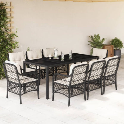 3Dílný Bistro Set S Poduškami Černý Polyratan