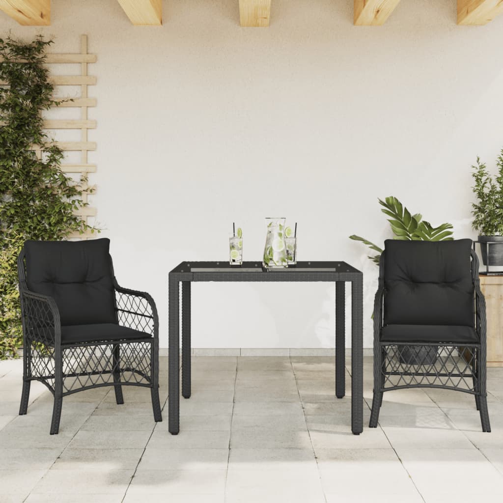 3Dílný Bistro Set S Poduškami Černý Polyratan