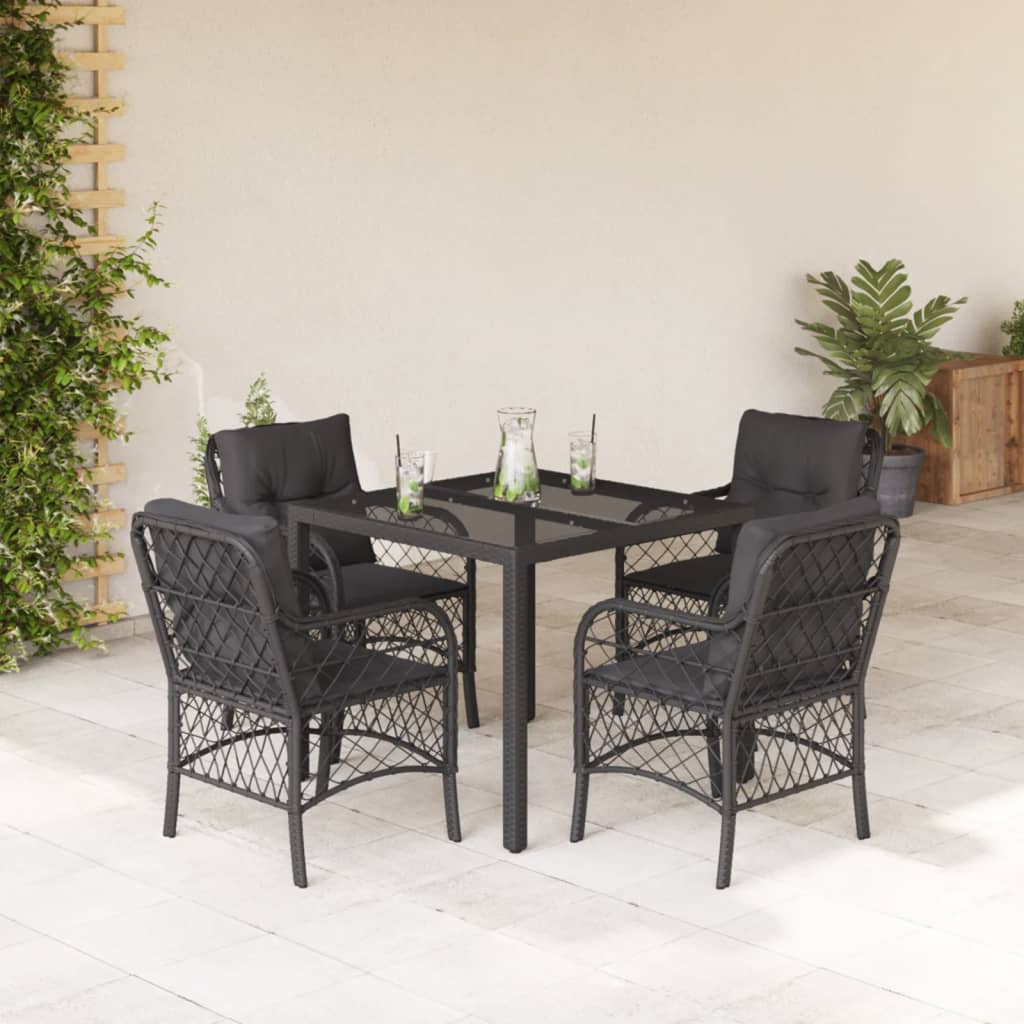 3Dílný Bistro Set S Poduškami Černý Polyratan