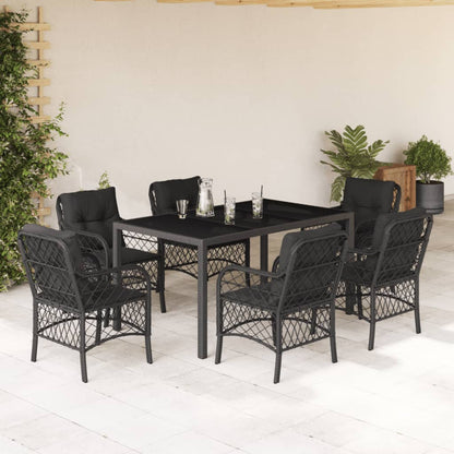 3Dílný Bistro Set S Poduškami Černý Polyratan