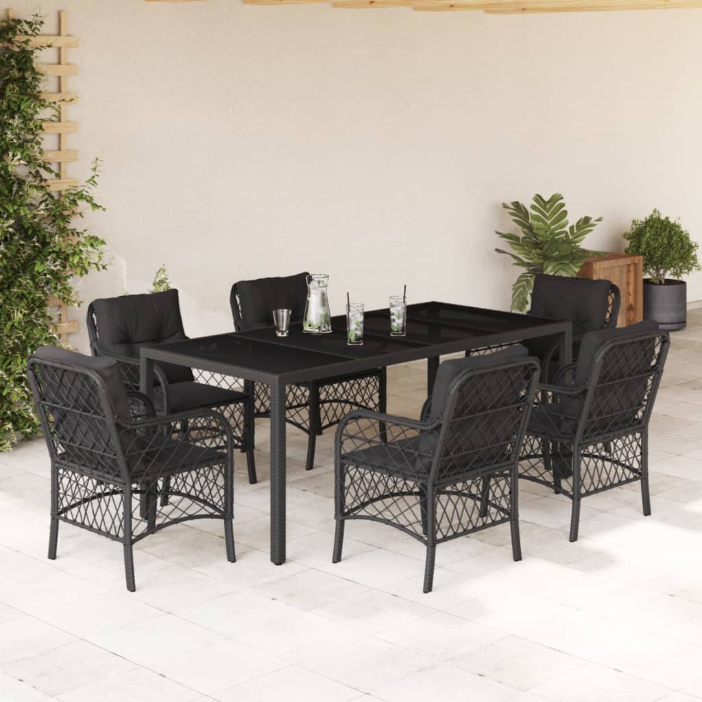 3Dílný Bistro Set S Poduškami Černý Polyratan