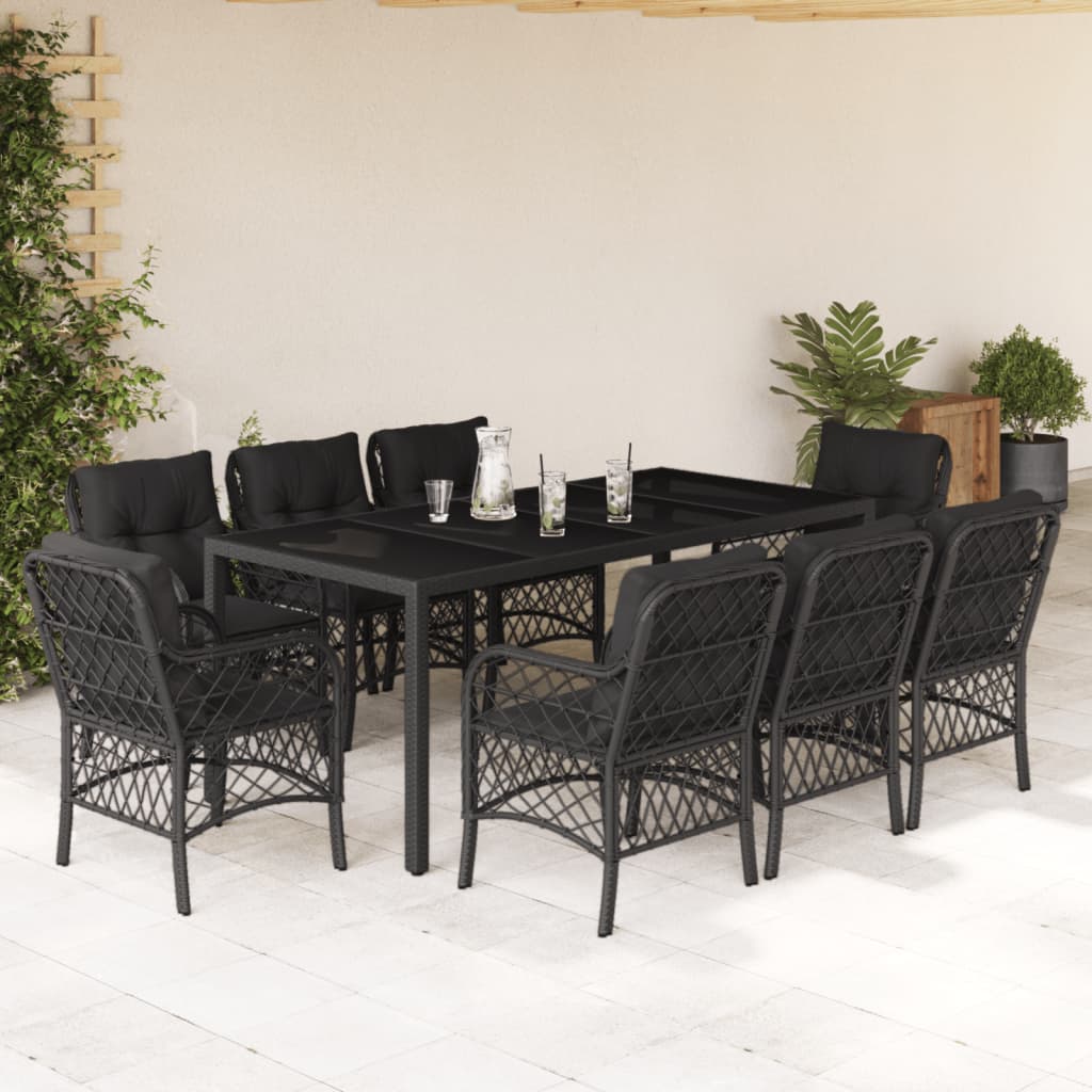 3Dílný Bistro Set S Poduškami Černý Polyratan