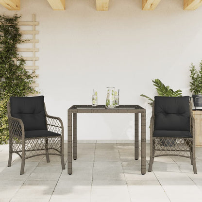 3Dílný Bistro Set S Poduškami Černý Polyratan
