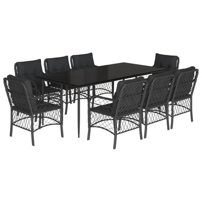 9Dílný Zahradní Jídelní Set S Poduškami Černý Polyratan