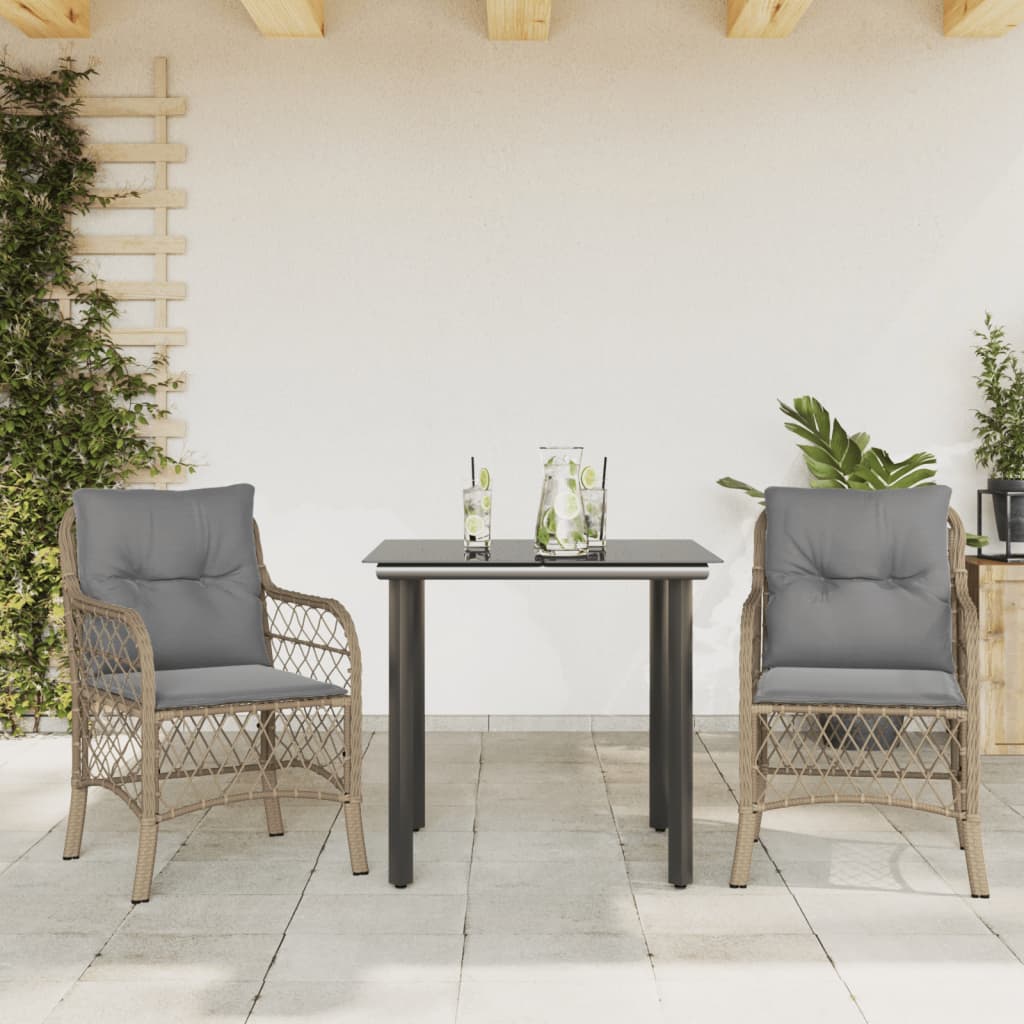 3Dílný Bistro Set S Poduškami Mix Béžové Polyratan