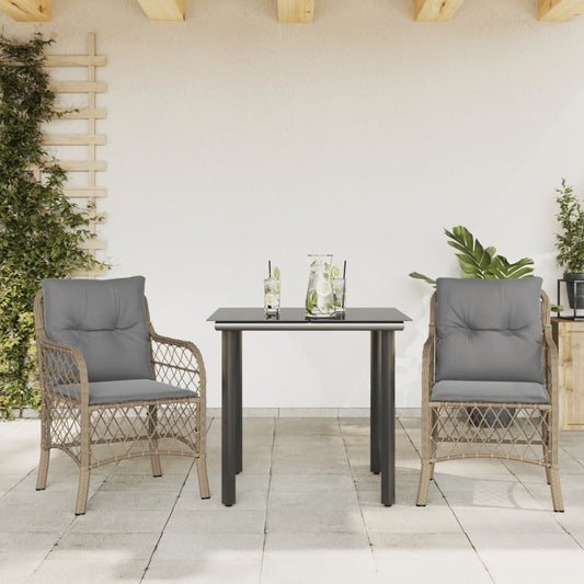 3Dílný Bistro Set S Poduškami Mix Béžové Polyratan