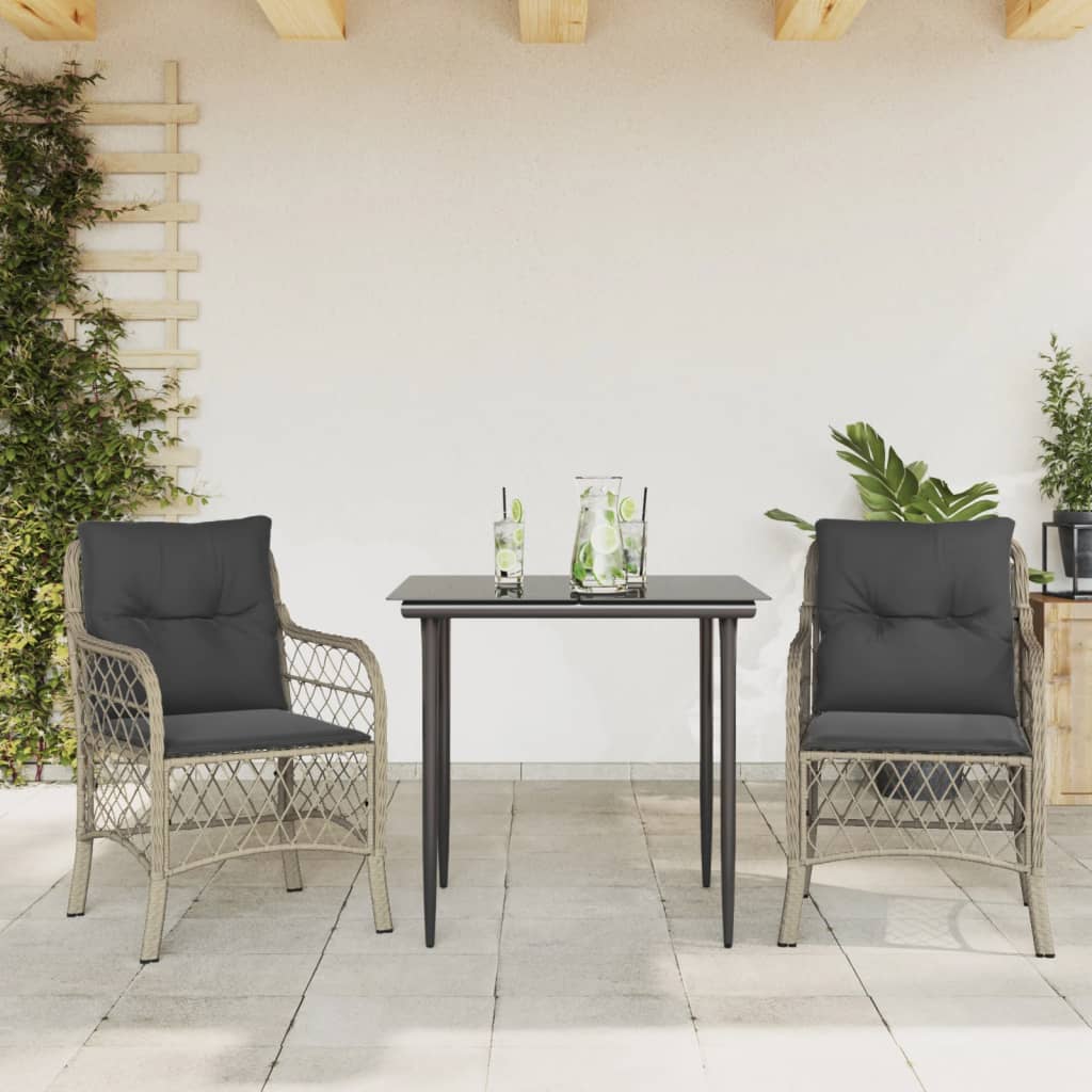 3Dílný Bistro Set S Poduškami Světle Šedý Polyratan