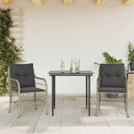 3Dílný Bistro Set S Poduškami Světle Šedý Polyratan