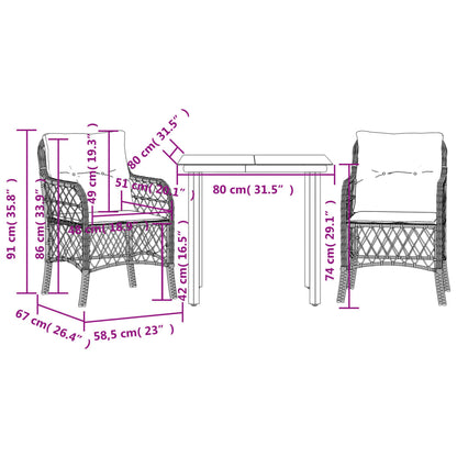3Dílný Bistro Set S Poduškami Světle Šedý Polyratan