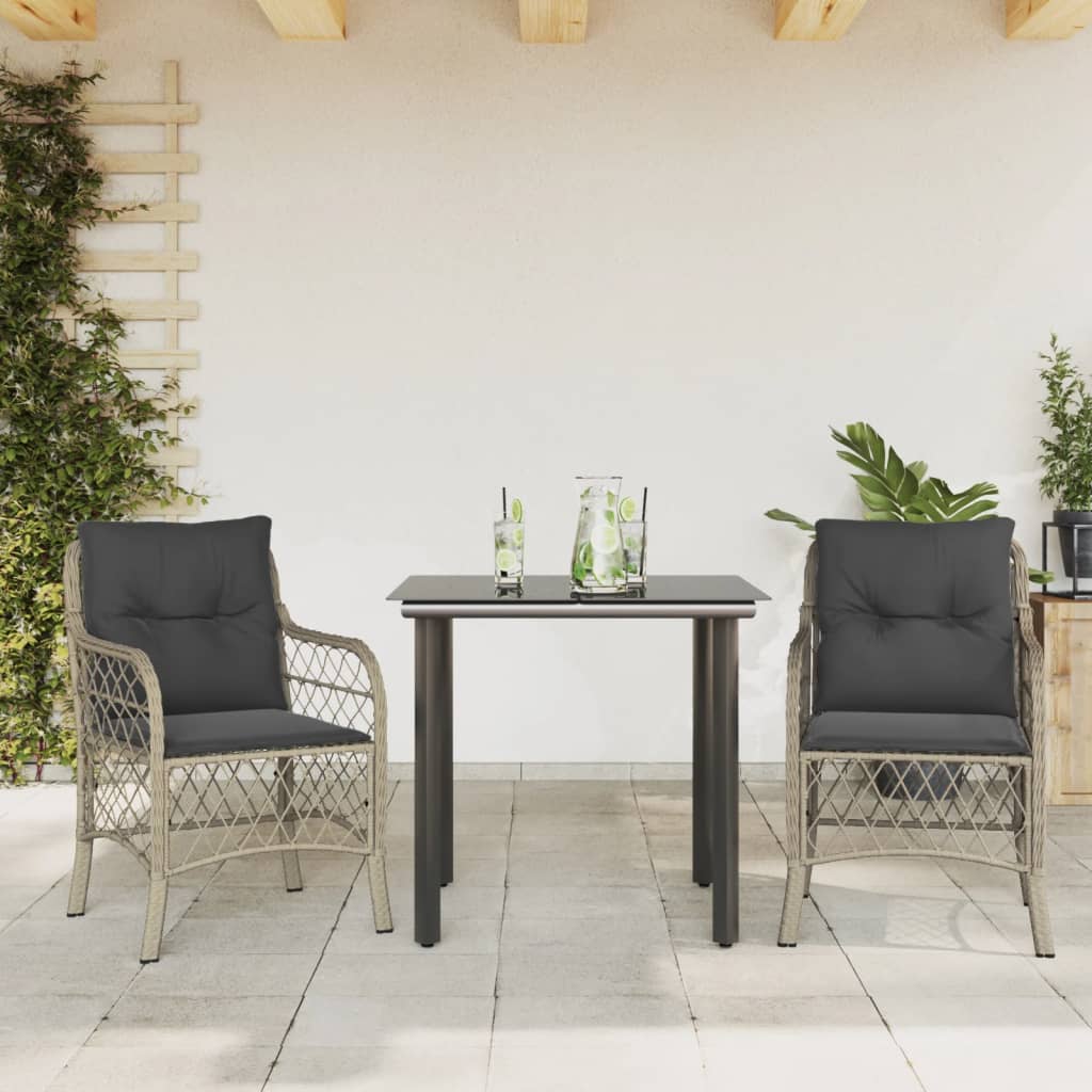 3Dílný Bistro Set S Poduškami Světle Šedý Polyratan