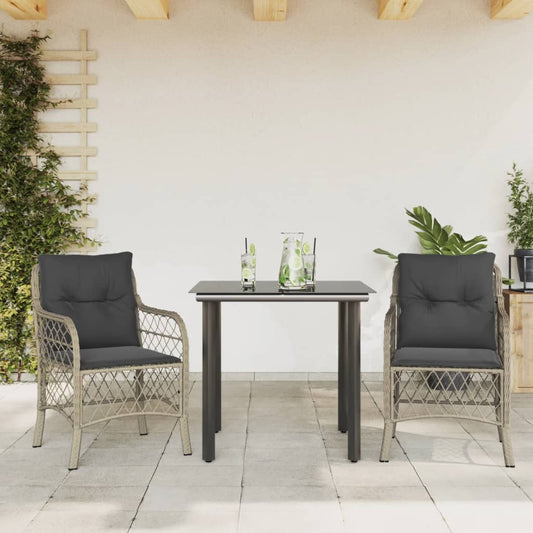 3Dílný Bistro Set S Poduškami Světle Šedý Polyratan