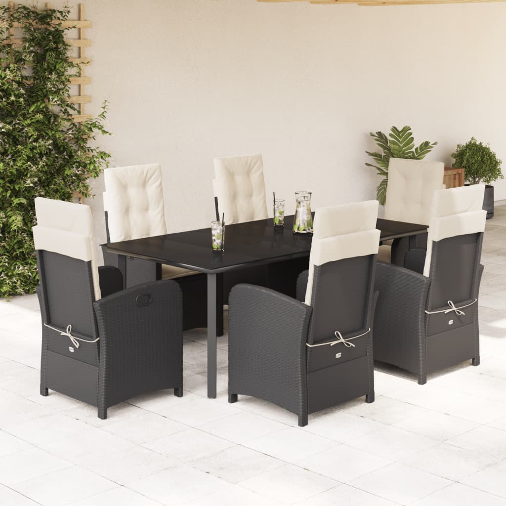 5Dílný Zahradní Jídelní Set S Poduškami Černý Polyratan