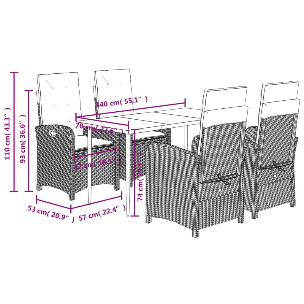 5Dílný Zahradní Jídelní Set S Poduškami Mix Béžové Polyratan