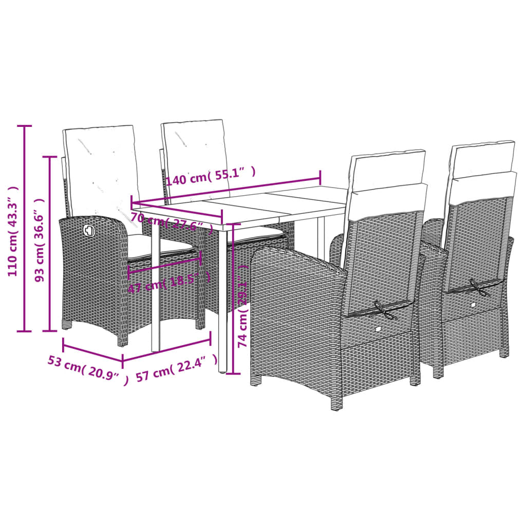 5Dílný Zahradní Jídelní Set S Poduškami Mix Béžové Polyratan