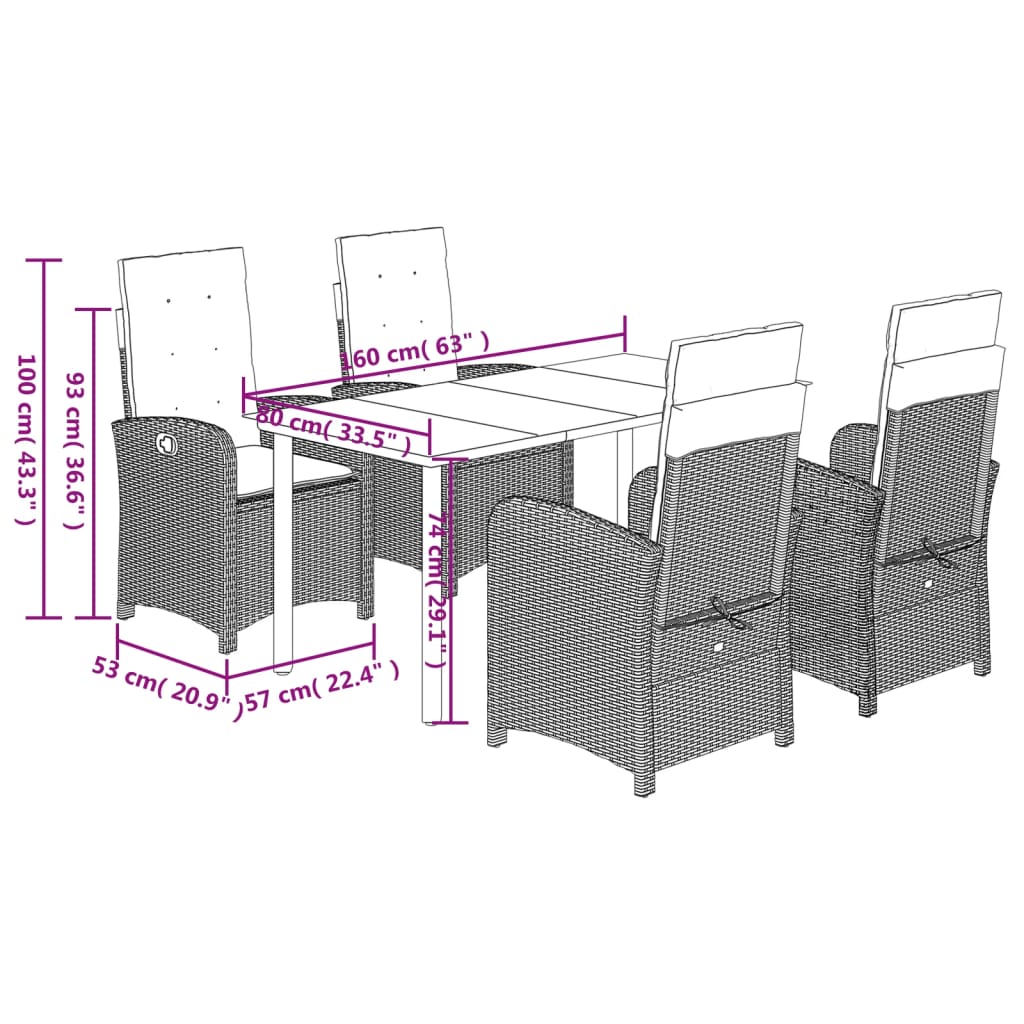 5Dílný Zahradní Jídelní Set S Poduškami Světle Šedý Polyratan