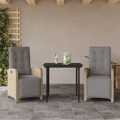 3Dílný Bistro Set S Poduškami Béžový Polyratan Šedá