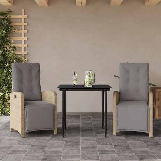 3Dílný Bistro Set S Poduškami Béžový Polyratan Šedá