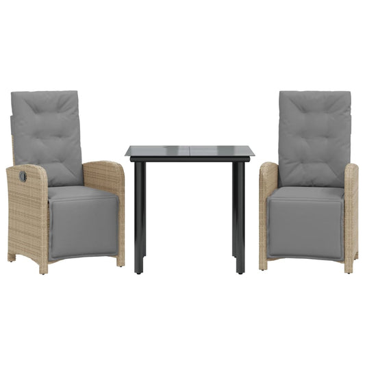 3Dílný Bistro Set S Poduškami Béžový Polyratan