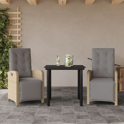 3Dílný Bistro Set S Poduškami Béžový Polyratan