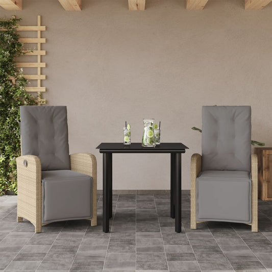 3Dílný Bistro Set S Poduškami Béžový Polyratan