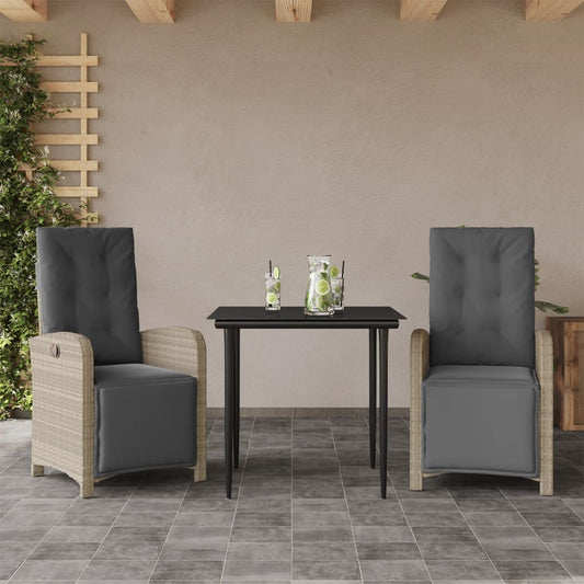 3Dílný Bistro Set S Poduškami Světle Šedý Polyratan