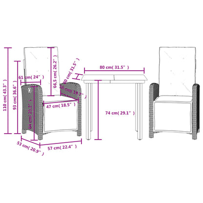 3Dílný Bistro Set S Poduškami Světle Šedý Polyratan
