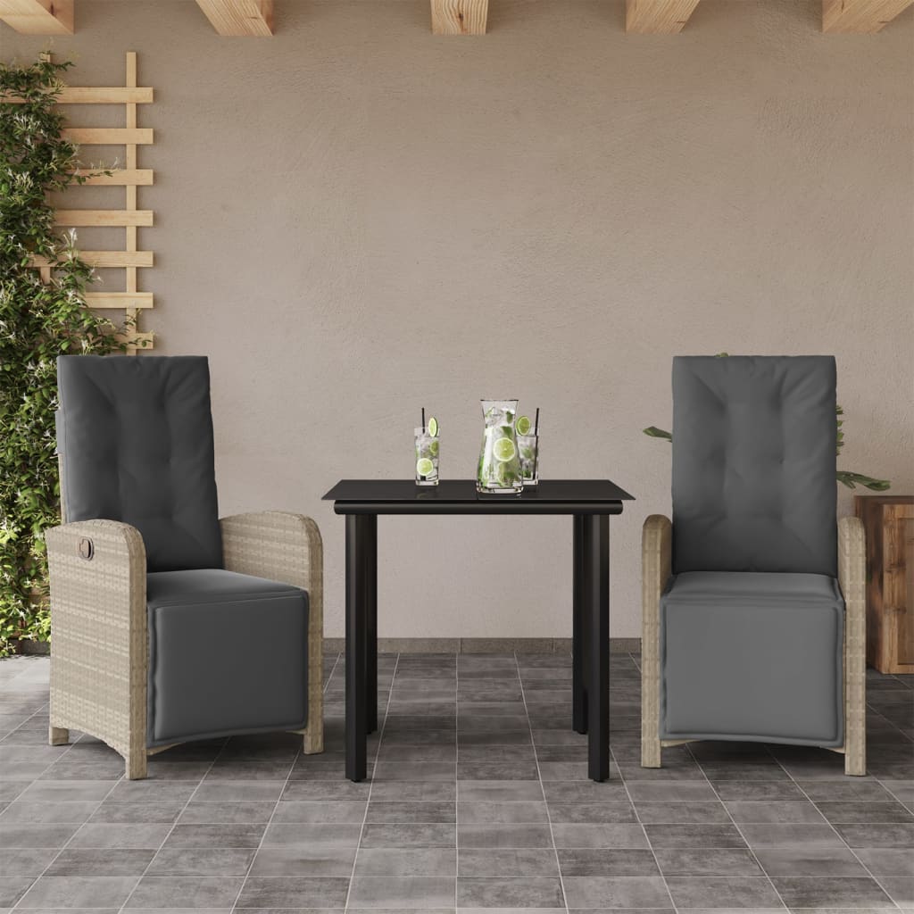 3Dílný Bistro Set S Poduškami Světle Šedý Polyratan