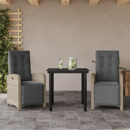 3Dílný Bistro Set S Poduškami Světle Šedý Polyratan