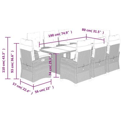 9Dílný Zahradní Jídelní Set S Poduškami Černý Polyratan
