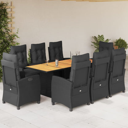 9Dílný Zahradní Jídelní Set S Poduškami Černý Polyratan