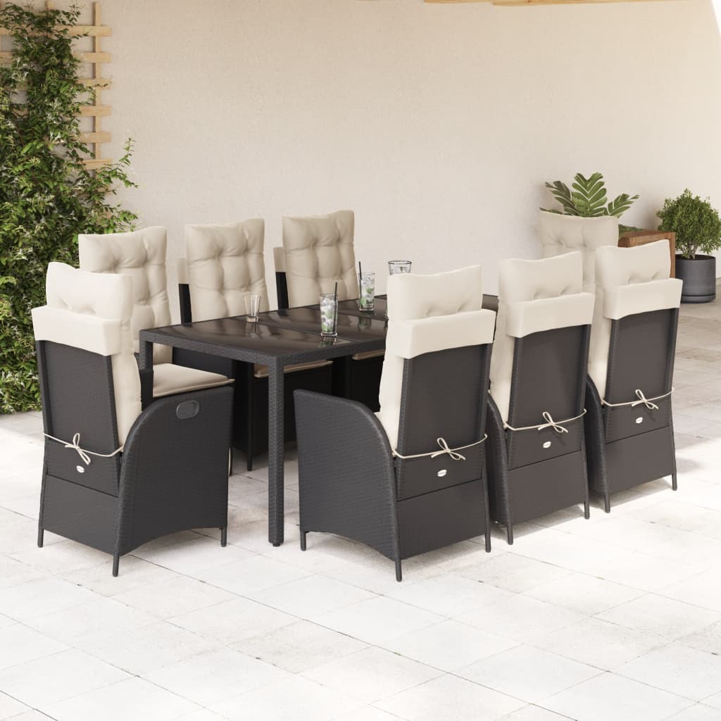 7Dílný Zahradní Jídelní Set S Poduškami Černý Polyratan Černá A Krémová
