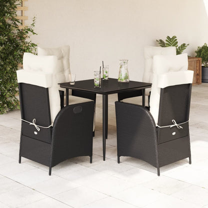 7Dílný Zahradní Jídelní Set S Poduškami Černý Polyratan Černá A Krémová