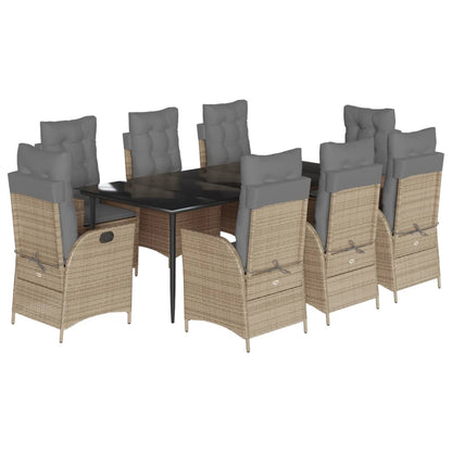 9Dílný Zahradní Jídelní Set S Poduškami Béžový Polyratan