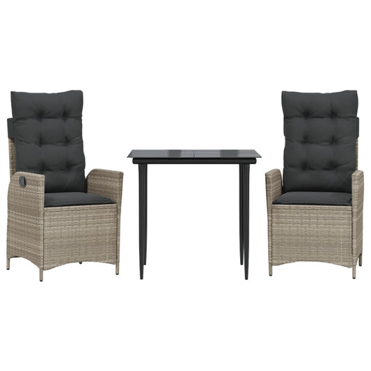 3Dílný Zahradní Jídelní Set S Poduškami Světle Šedý Polyratan