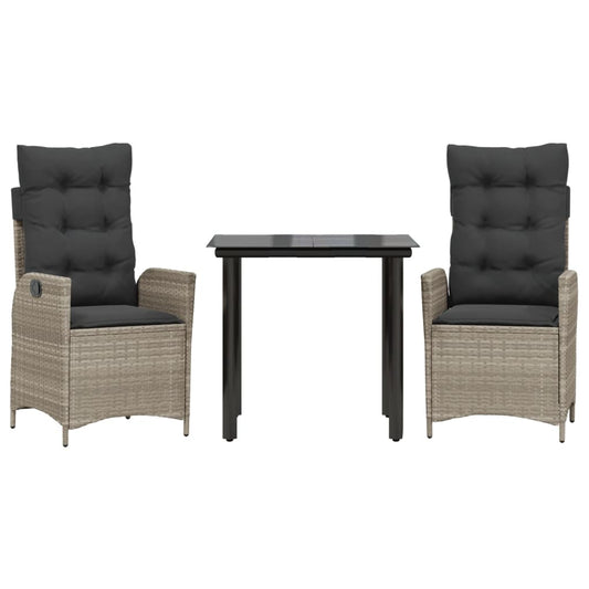 3Dílný Zahradní Jídelní Set S Poduškami Světle Šedý Polyratan