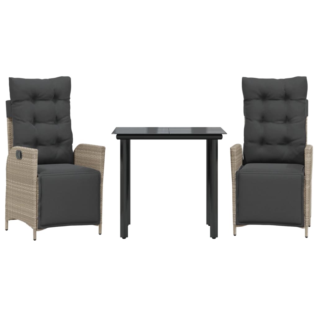 3Dílný Zahradní Jídelní Set S Poduškami Světle Šedý Polyratan