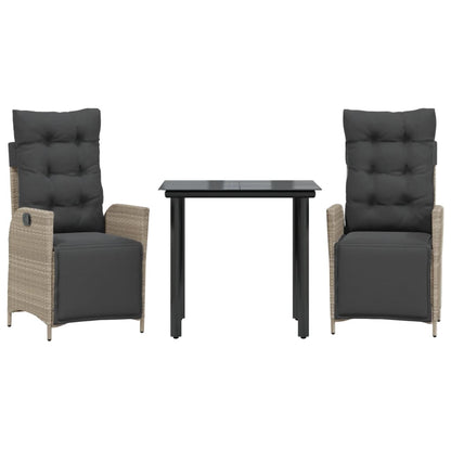 3Dílný Zahradní Jídelní Set S Poduškami Světle Šedý Polyratan